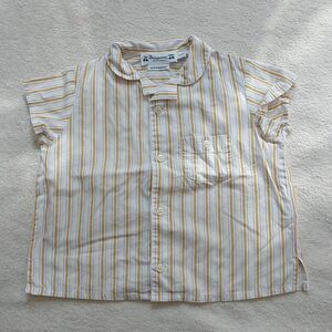 Bonpoint Gerald Shirt Baby Boy 12M Tan Striped Short Sleeve Buttons Pocket